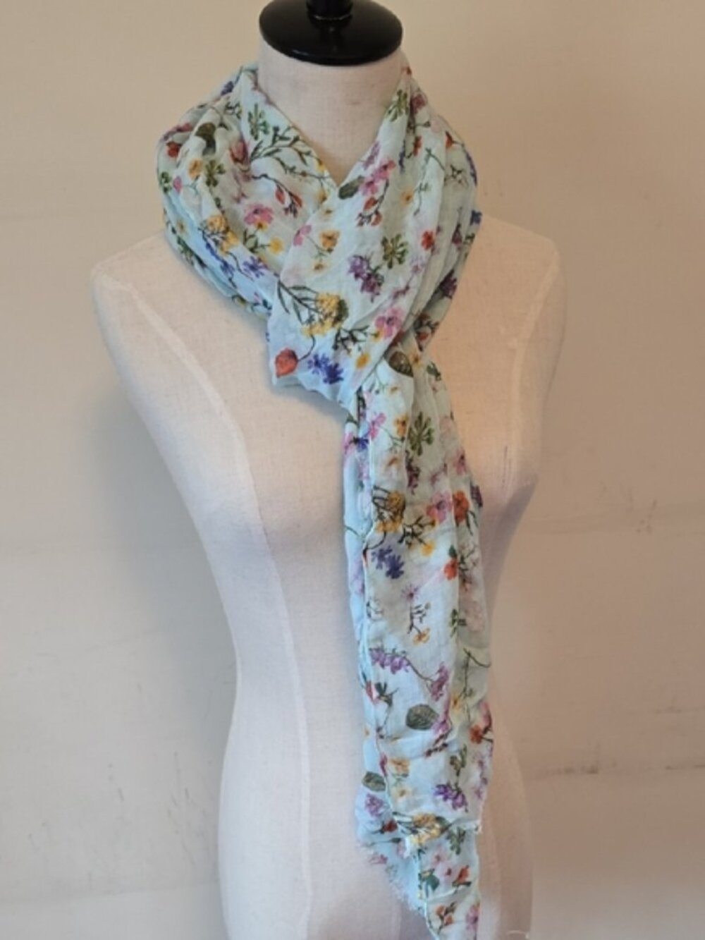 Indigo - Light Blue Spring Floral Scarf / Shawl, 100% Modal